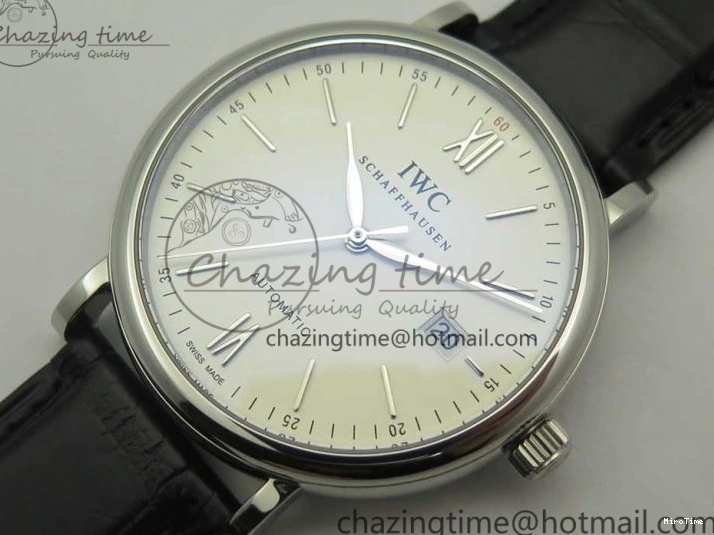 MIROTIME 0306 Supportive Portofino Automatic SS AF 1:1 Best Edition White Dial on Black Croco Leather Strap A 7184